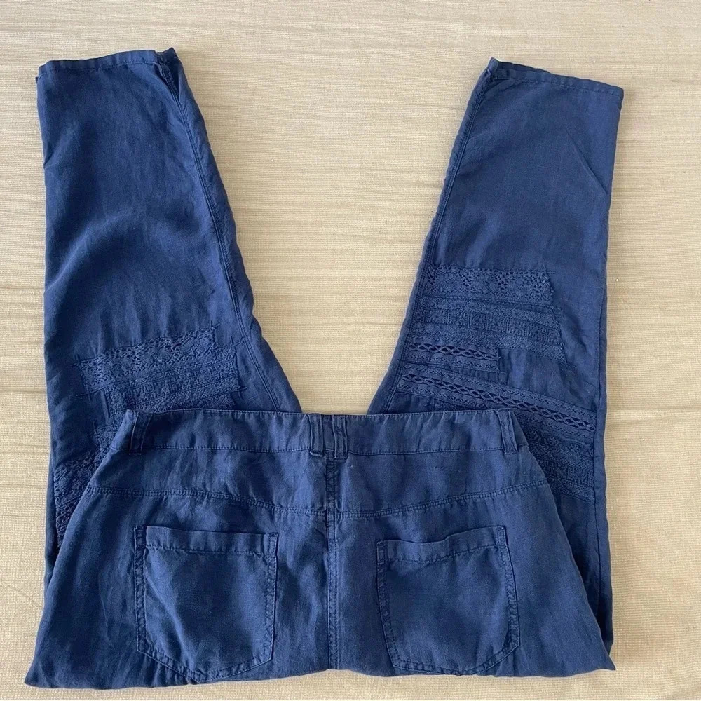 Chico's Pants Summer High Rise Straight Linen Navy Blue Summer Large Travel